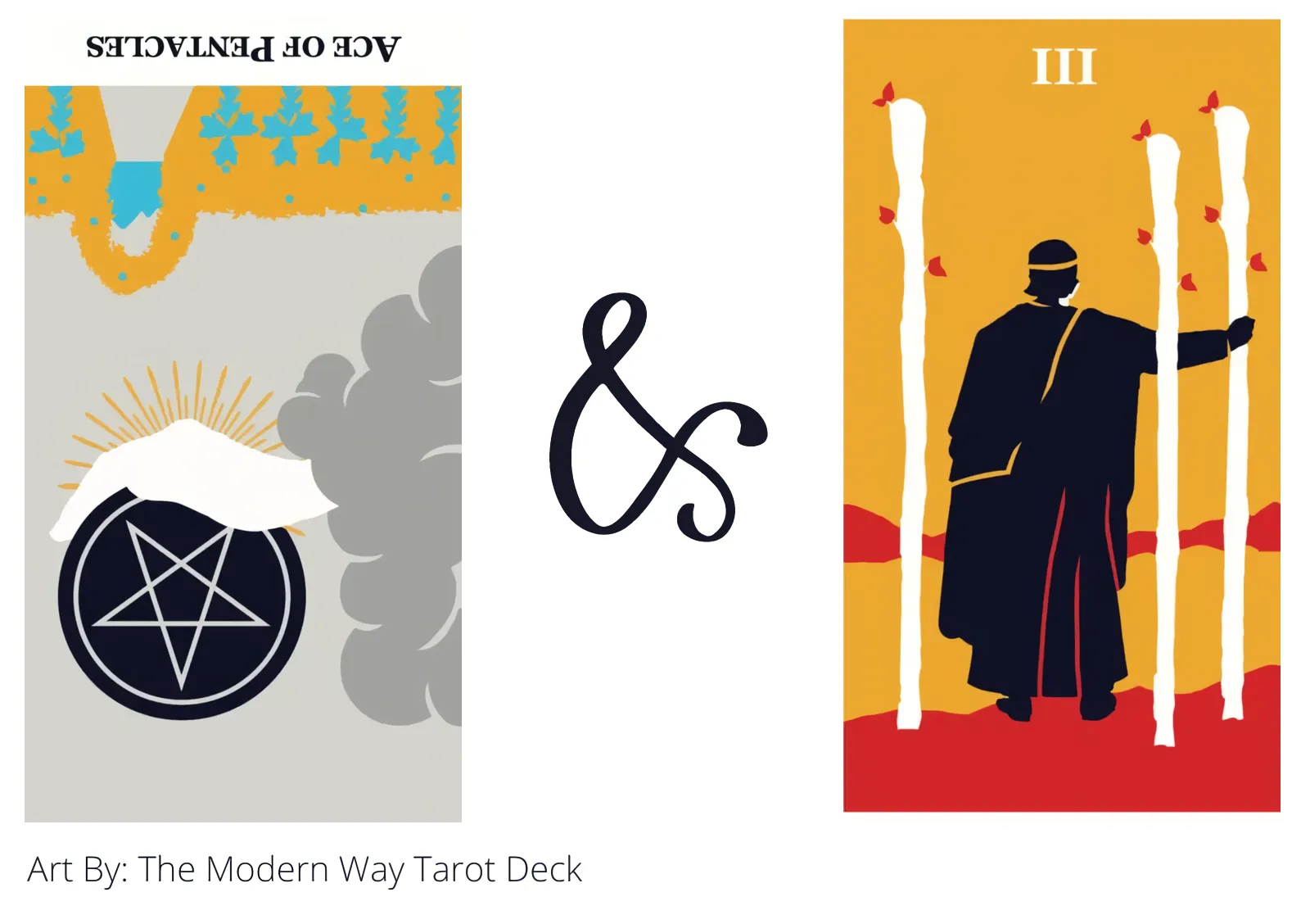 ace of pentacles reversed and three of wands tarot cards together