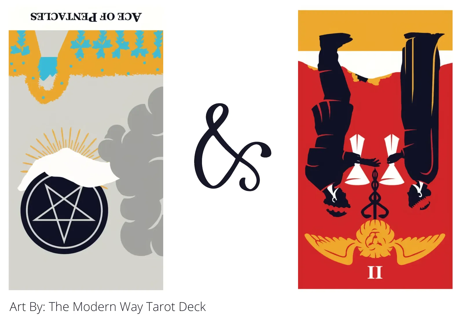 ace of pentacles reversed and two of cups reversed tarot cards together