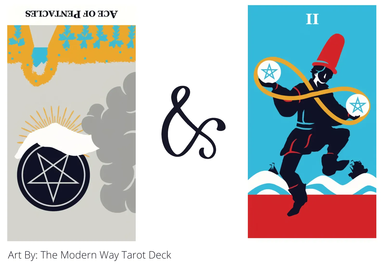 ace of pentacles reversed and two of pentacles tarot cards together