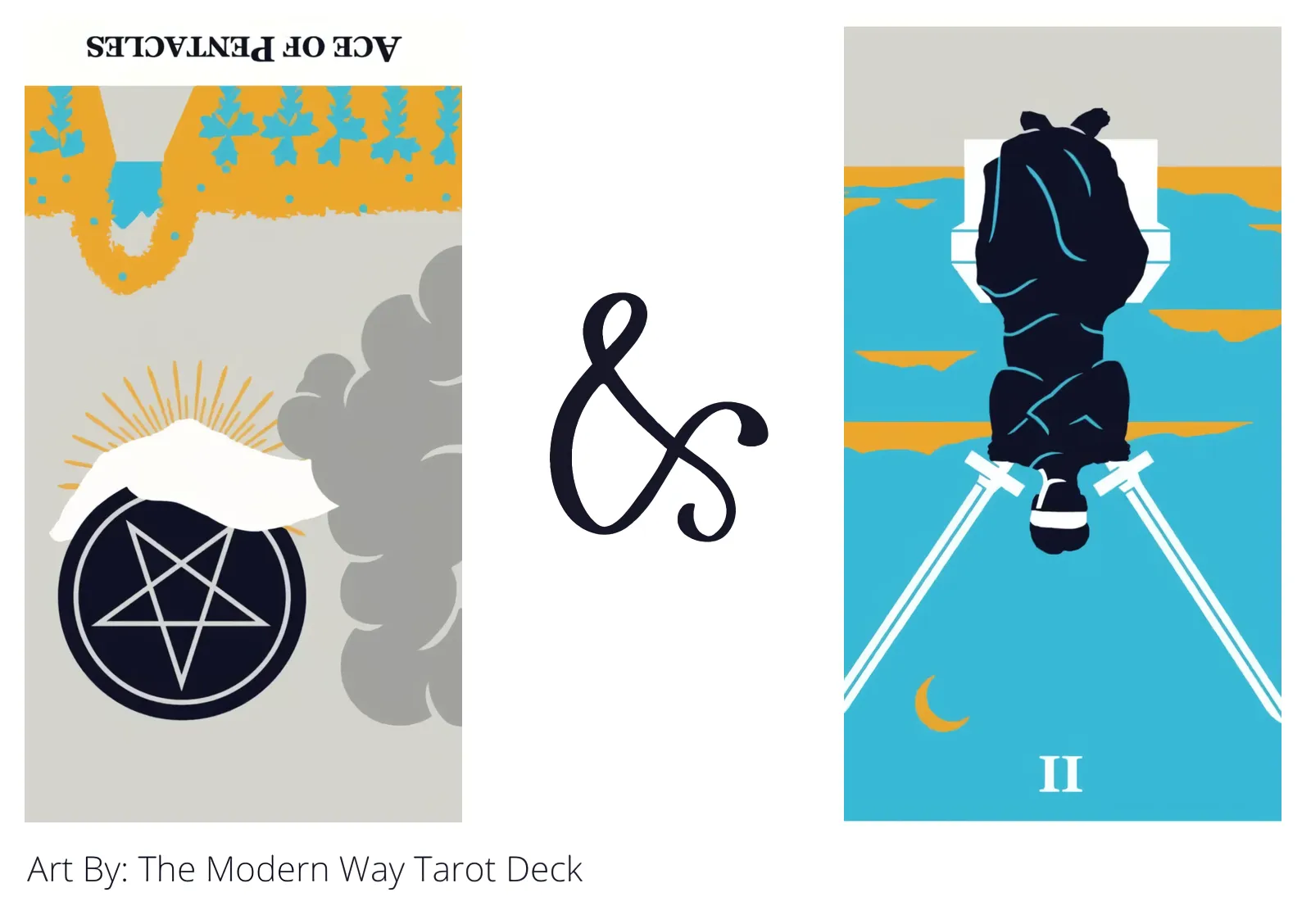ace of pentacles reversed and two of swords reversed tarot cards together