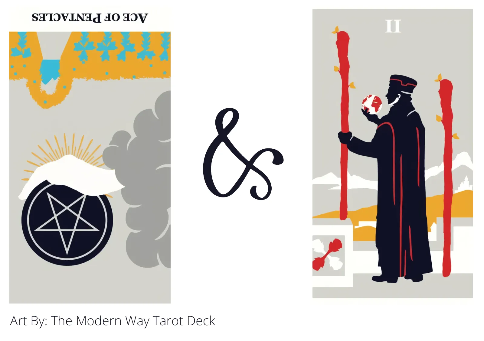 ace of pentacles reversed and two of wands tarot cards together