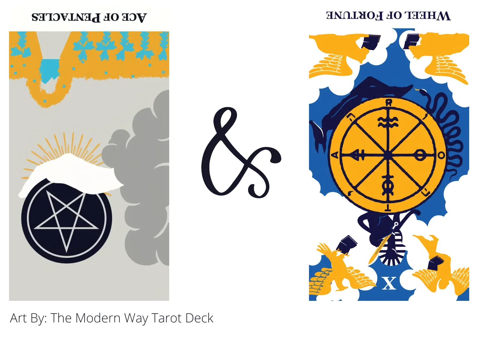 ace of pentacles reversed and wheel of fortune reversed tarot cards together