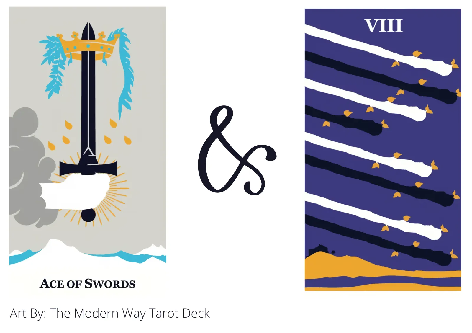 ace of swords and eight of wands tarot cards together