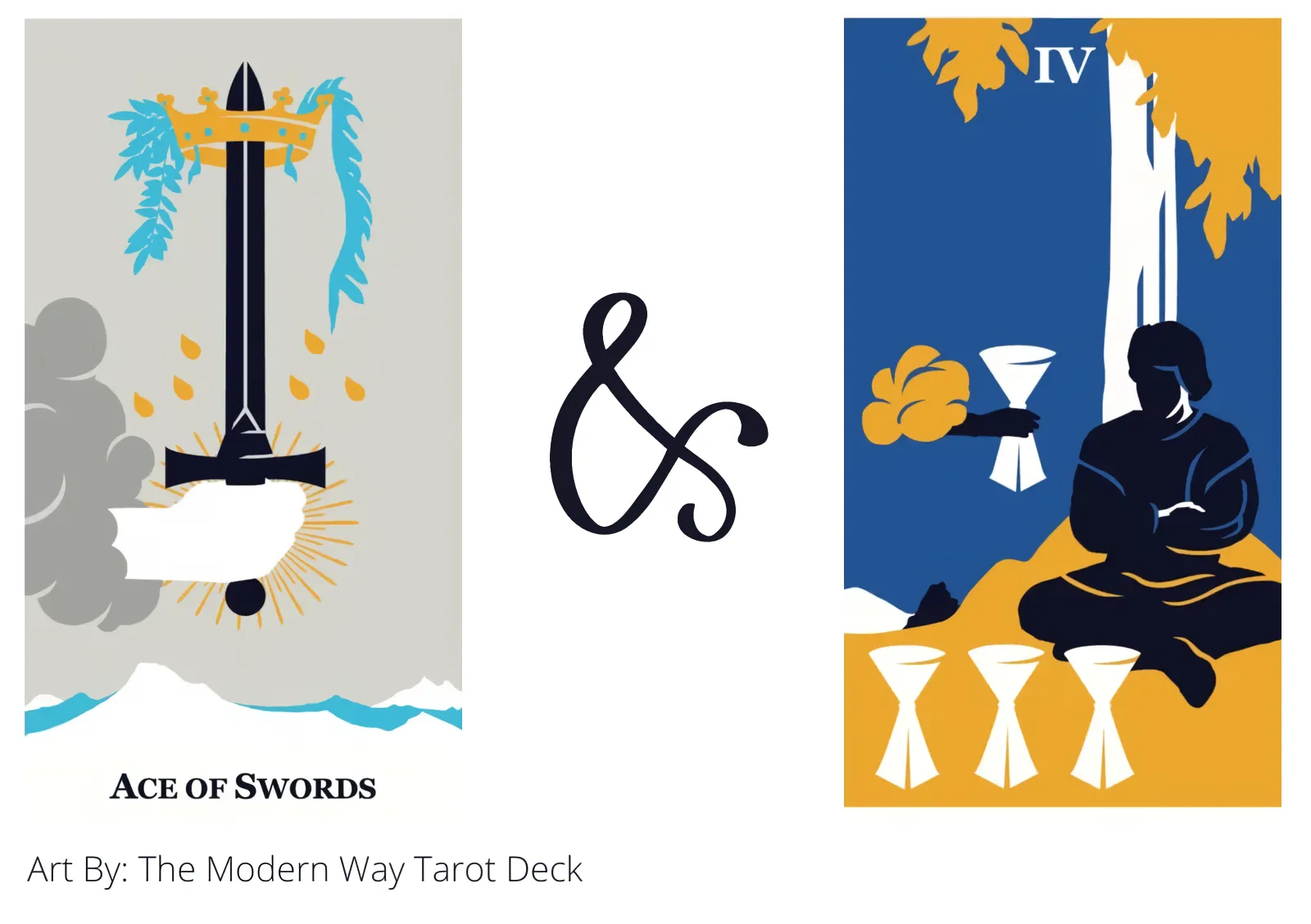 ace of swords and four of cups tarot cards together