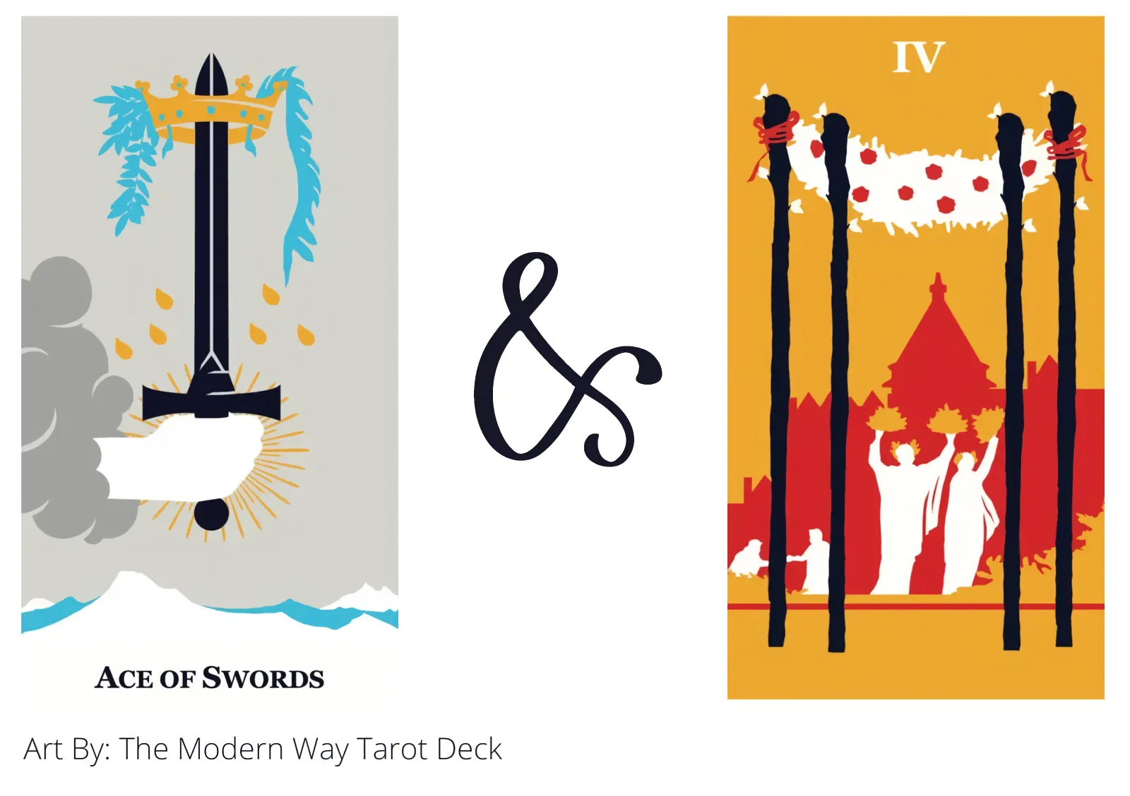 ace of swords and four of wands tarot cards together