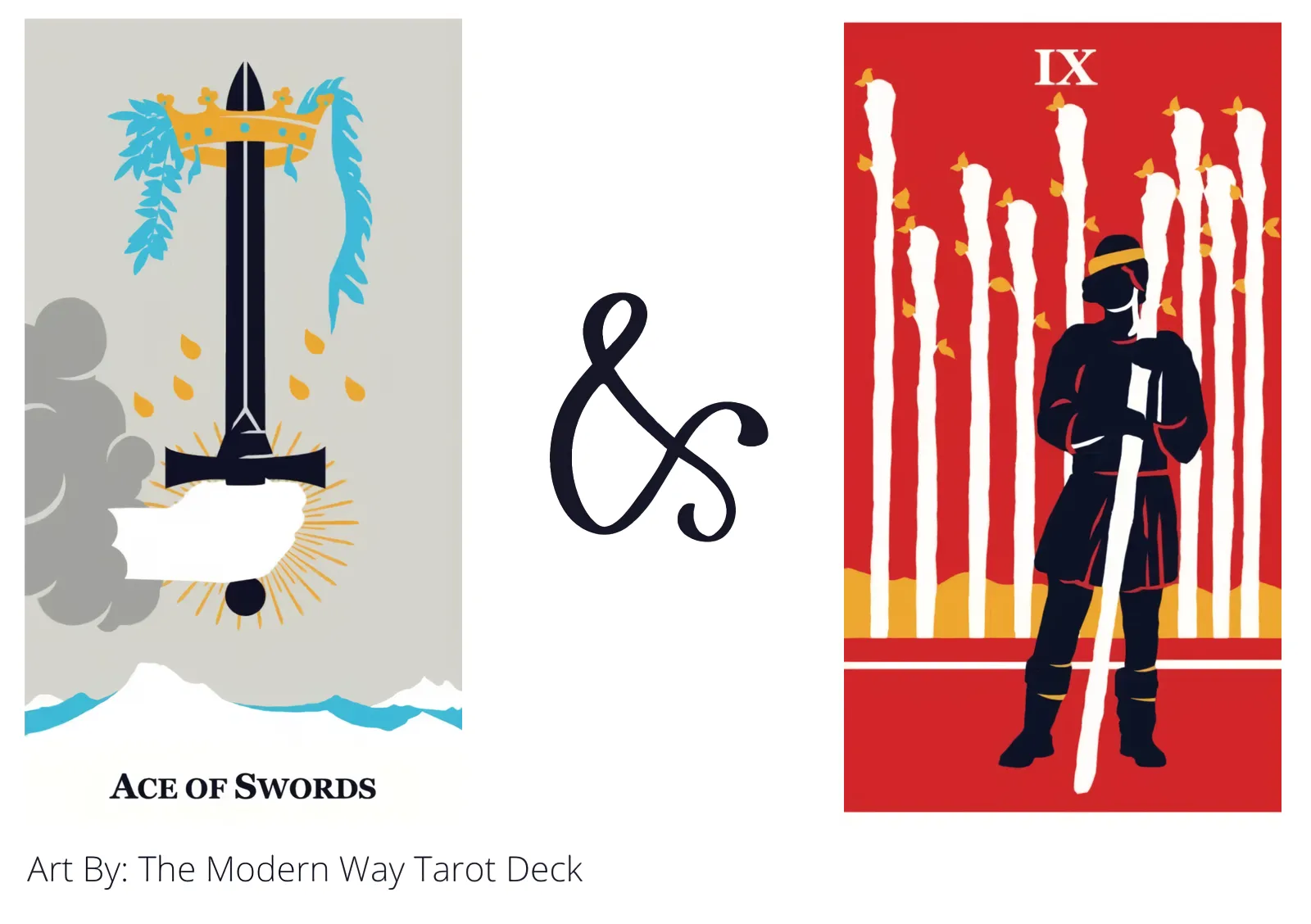 ace of swords and nine of wands tarot cards together