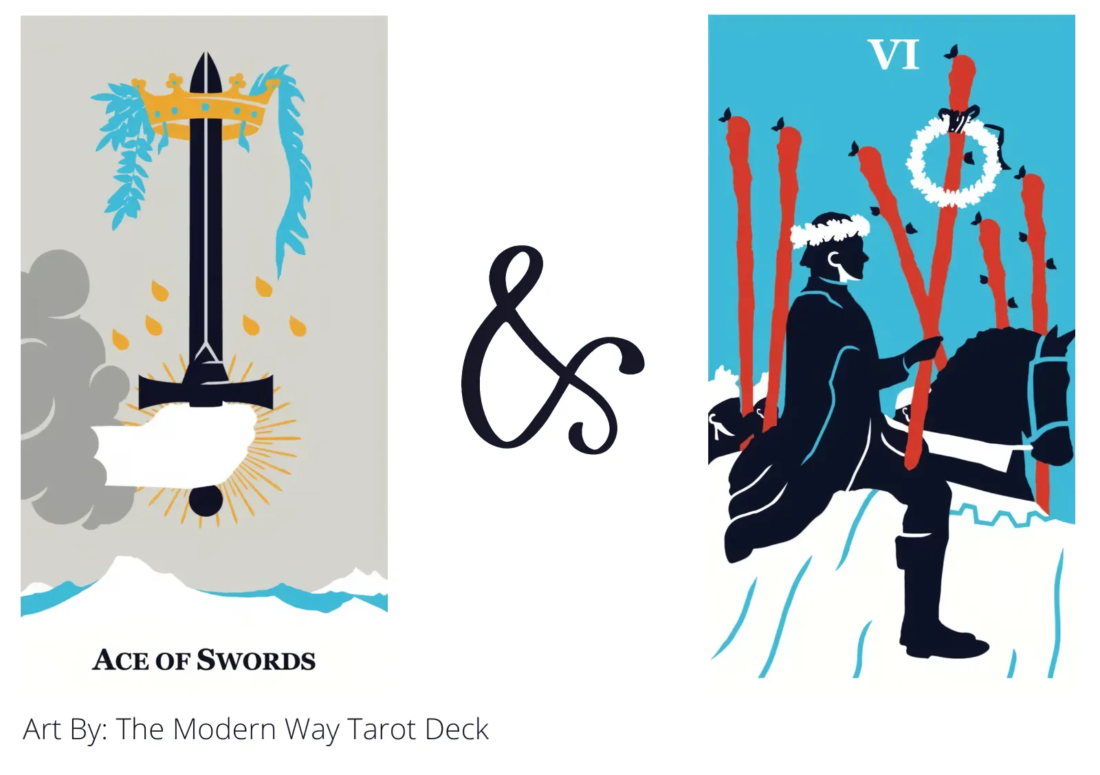 ace of swords and six of wands tarot cards together