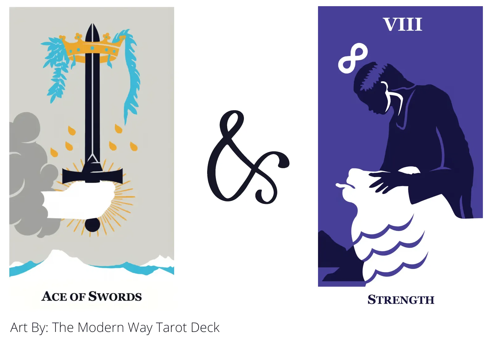 ace of swords and strength tarot cards together