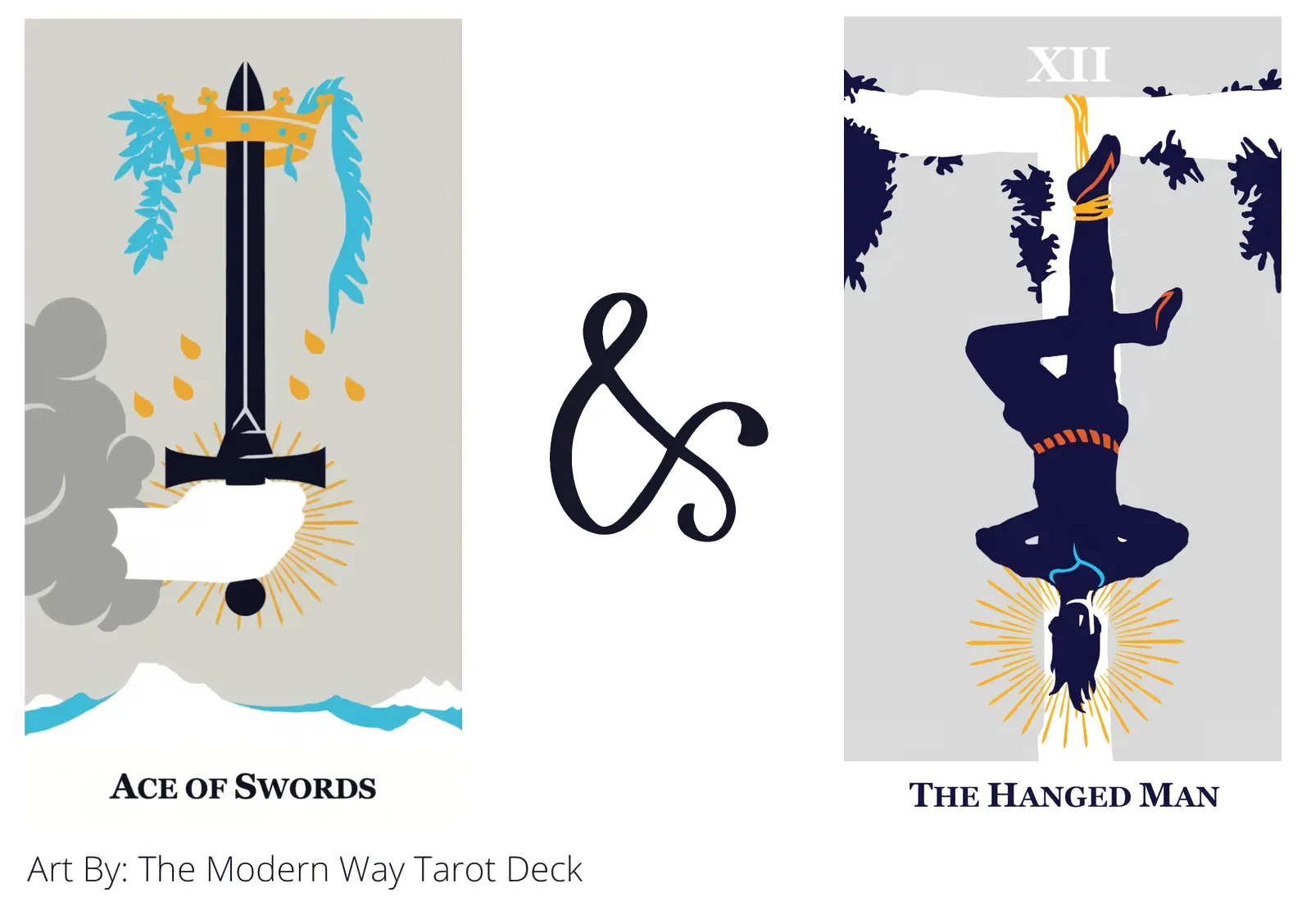 ace of swords and the hanged man tarot cards together