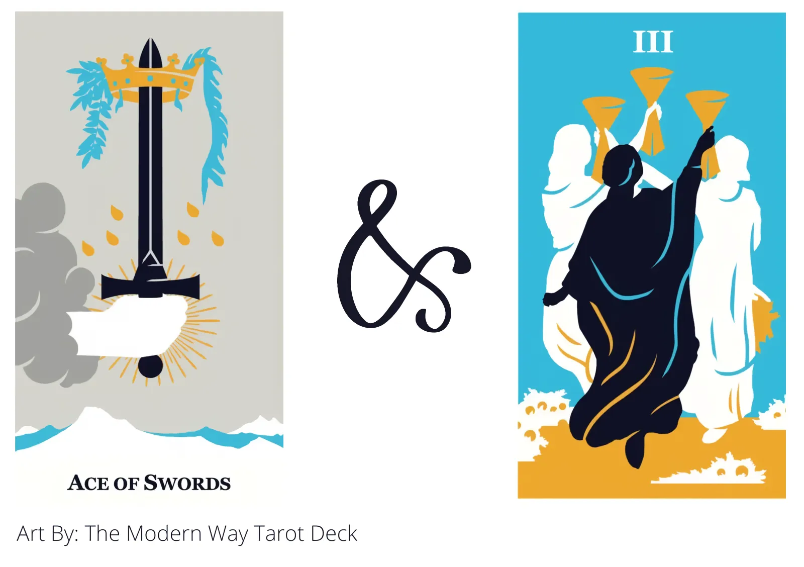 ace of swords and three of cups tarot cards together