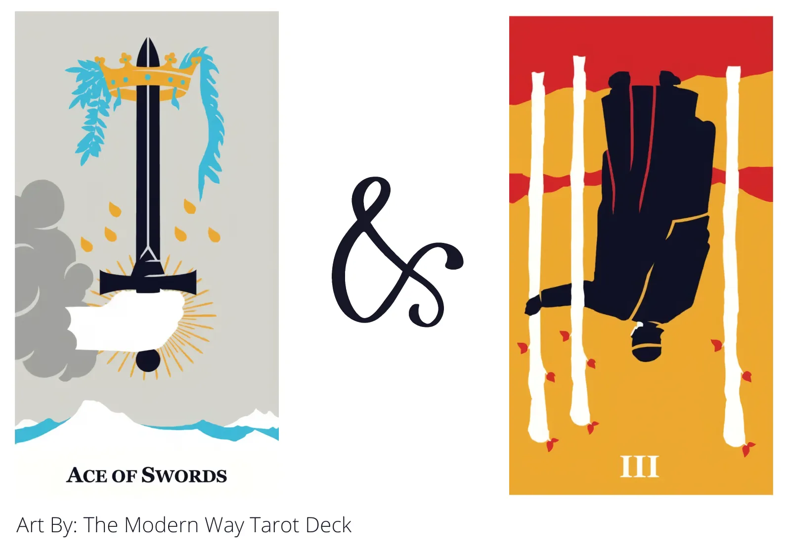 ace of swords and three of wands reversed tarot cards together