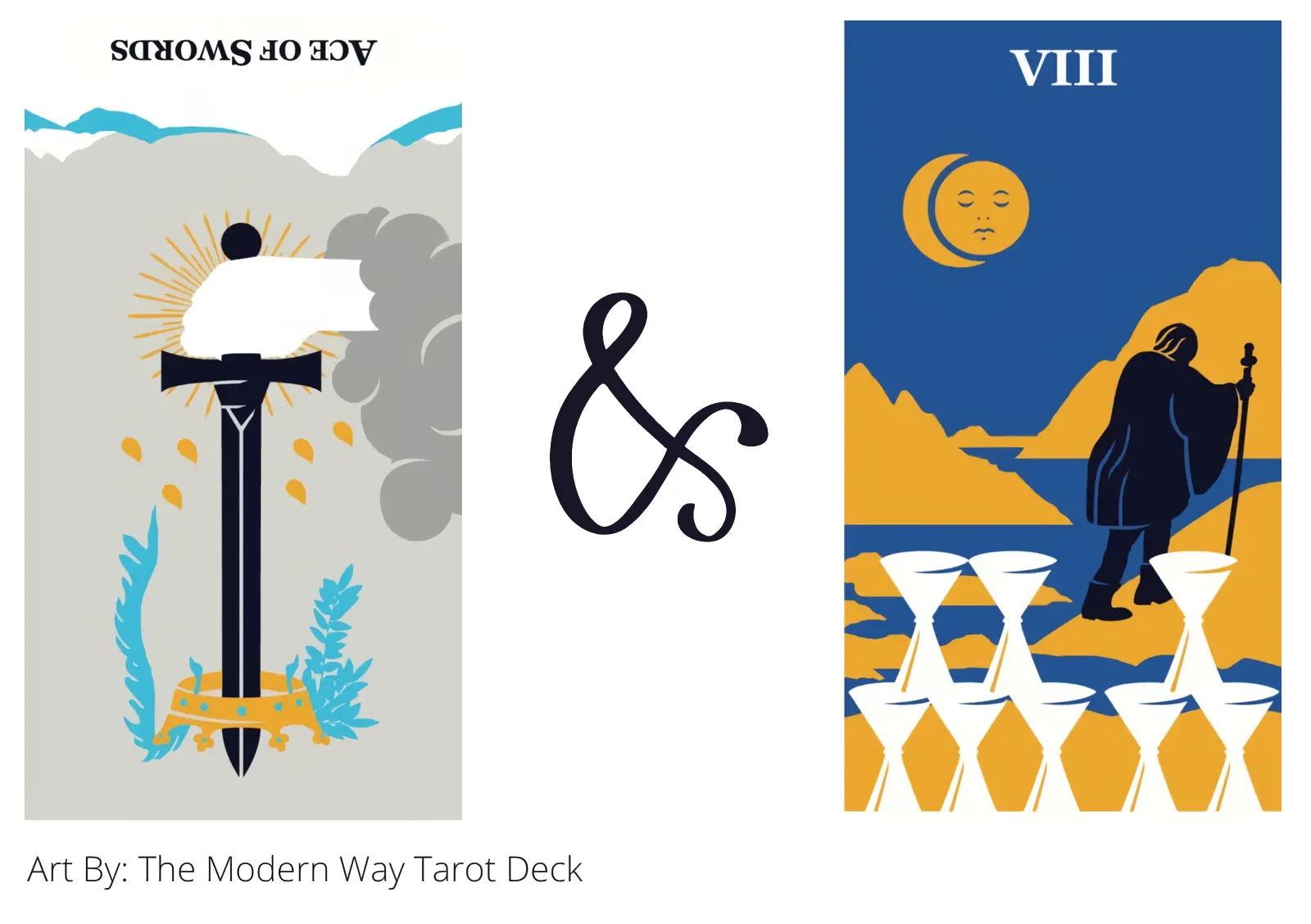 ace of swords reversed and eight of cups tarot cards together