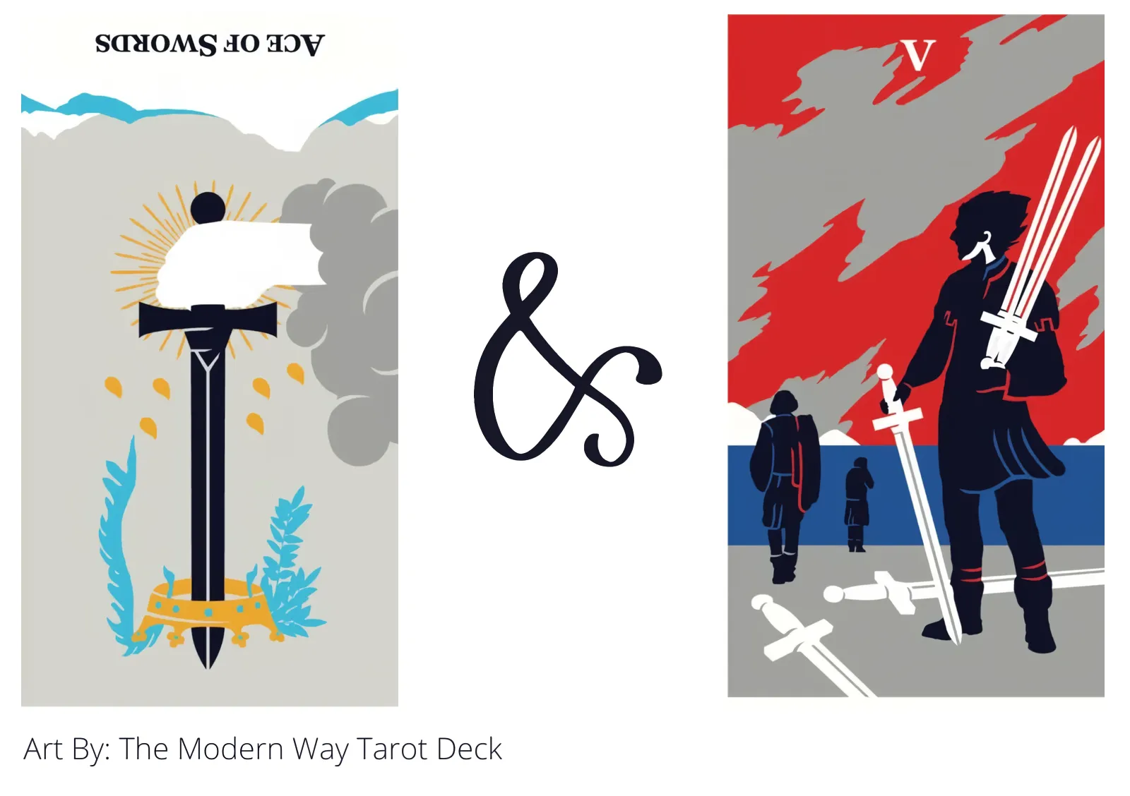 ace of swords reversed and five of swords tarot cards together