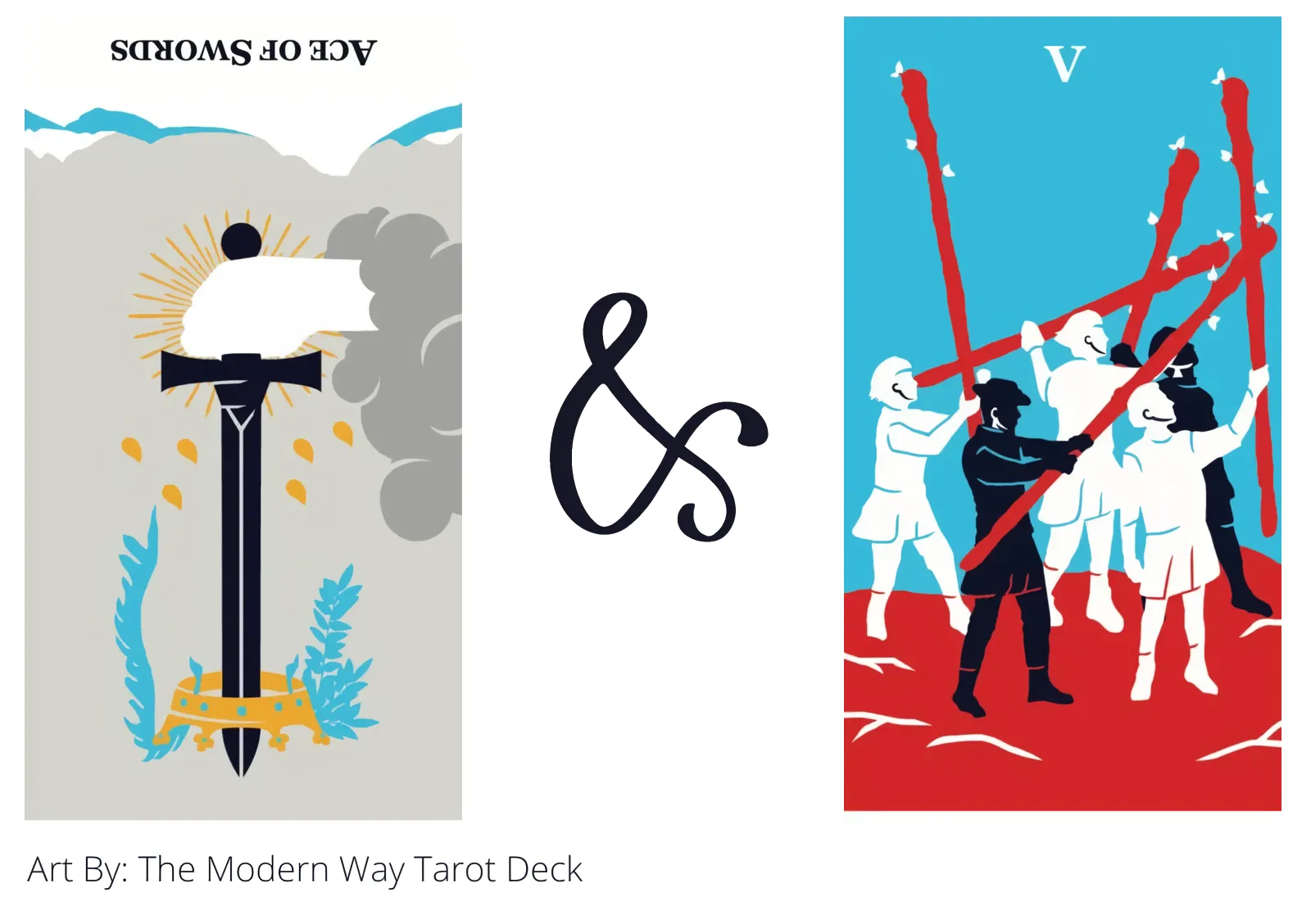 ace of swords reversed and five of wands tarot cards together