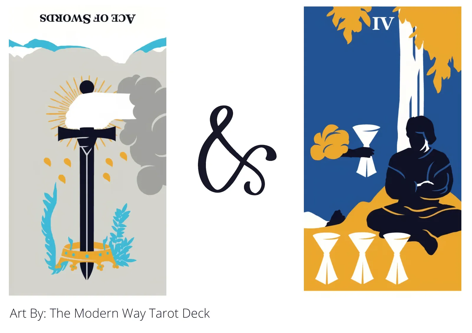 ace of swords reversed and four of cups tarot cards together