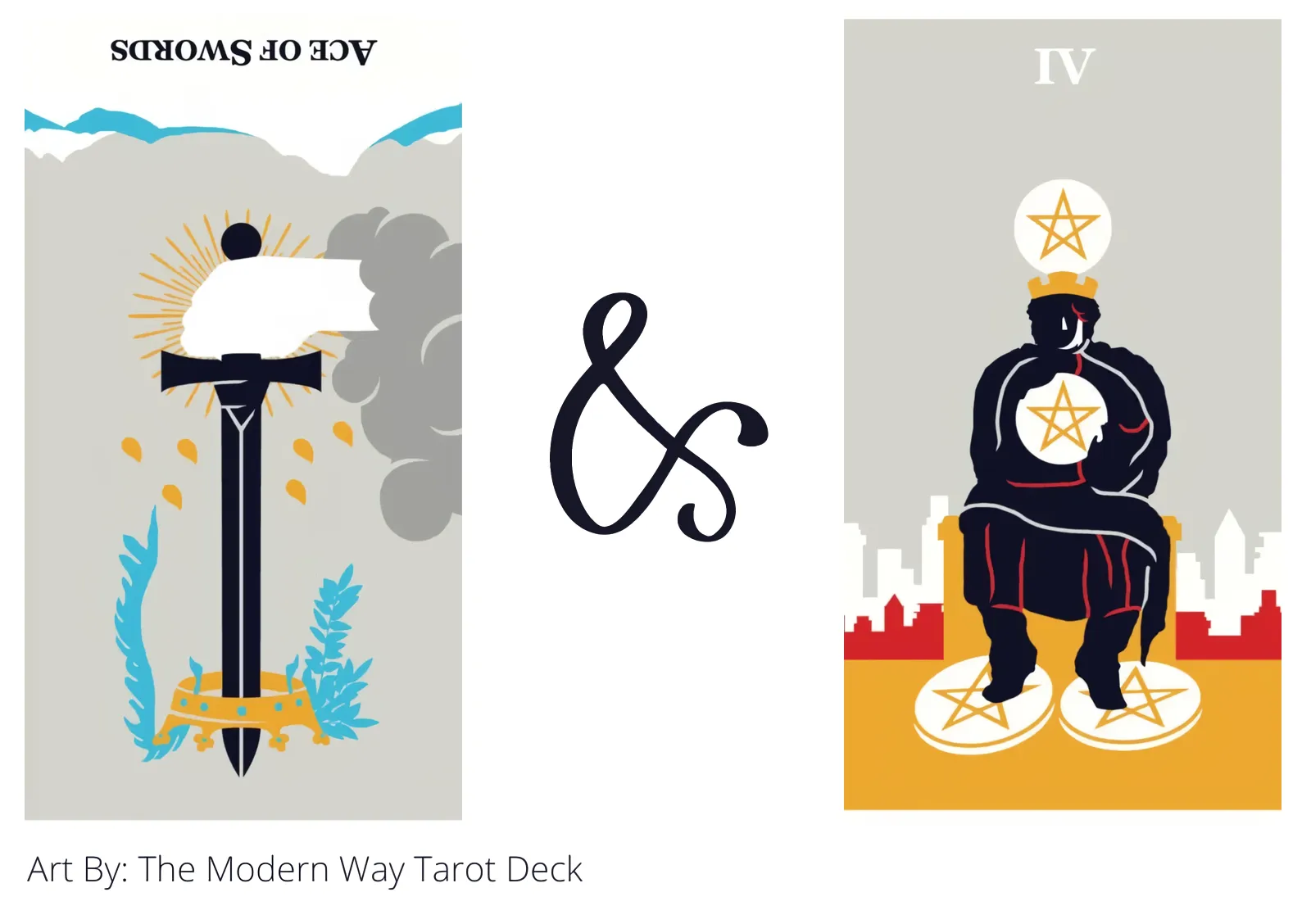 ace of swords reversed and four of pentacles tarot cards together