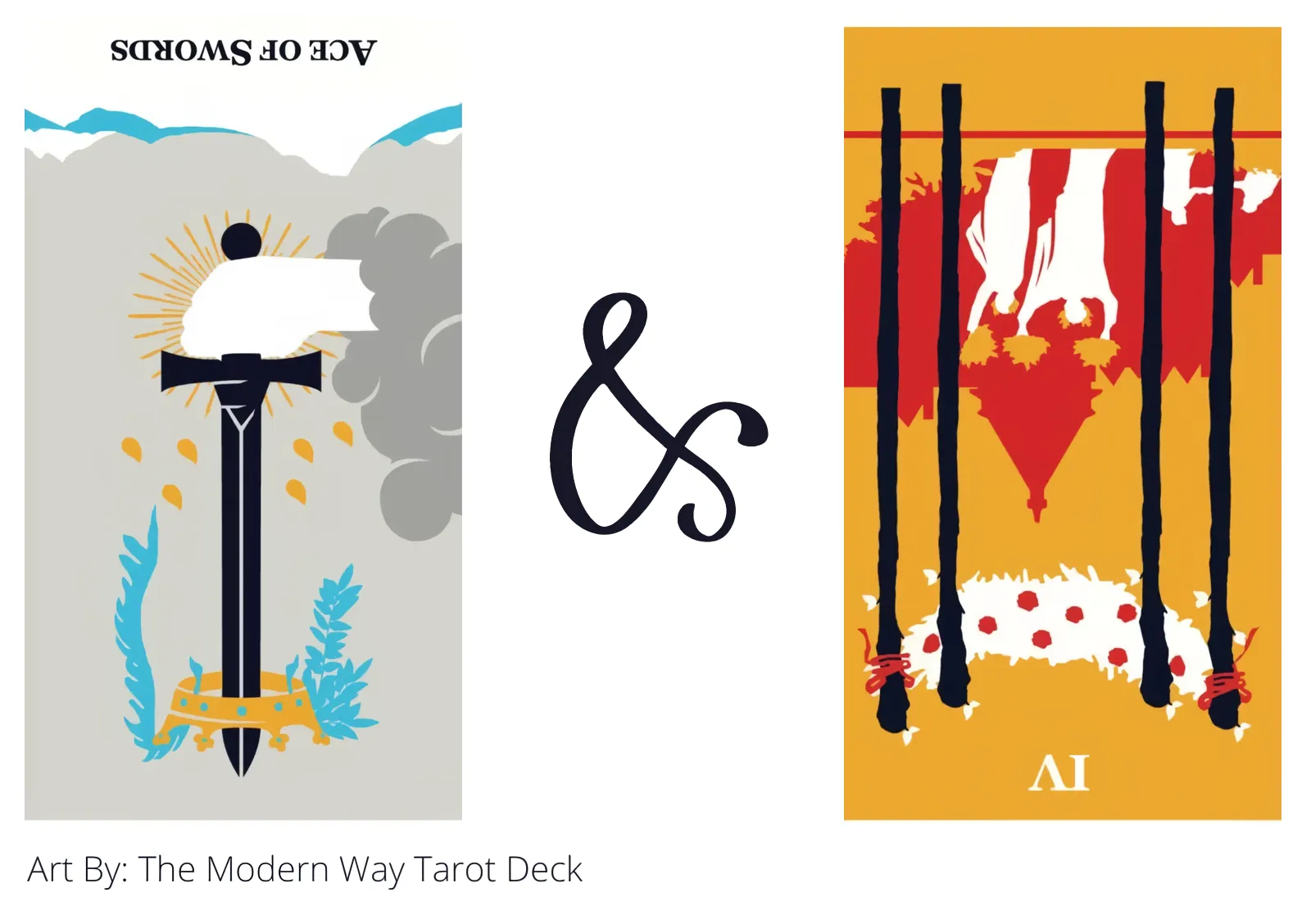 ace of swords reversed and four of wands reversed tarot cards together