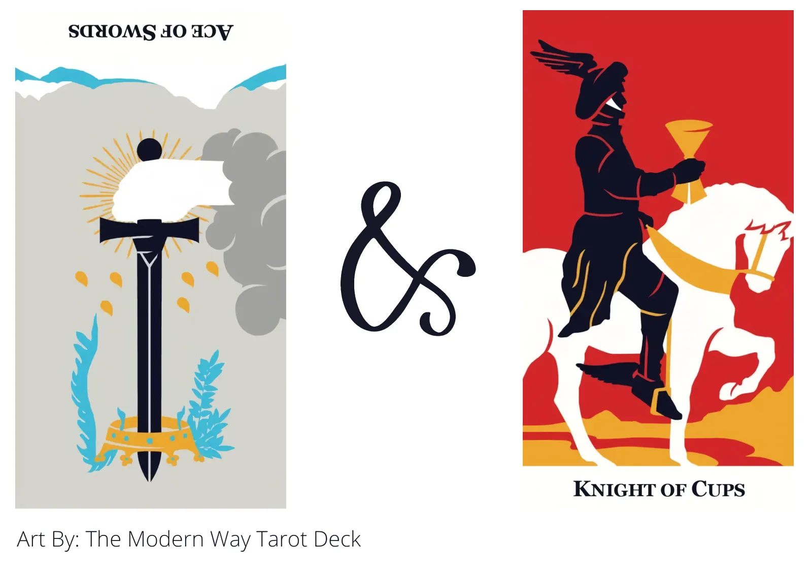 ace of swords reversed and knight of cups tarot cards together