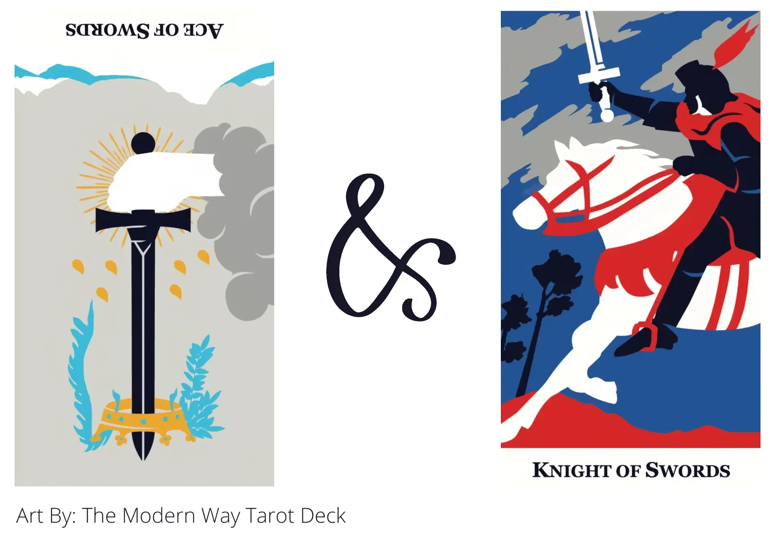 ace of swords reversed and knight of swords tarot cards together