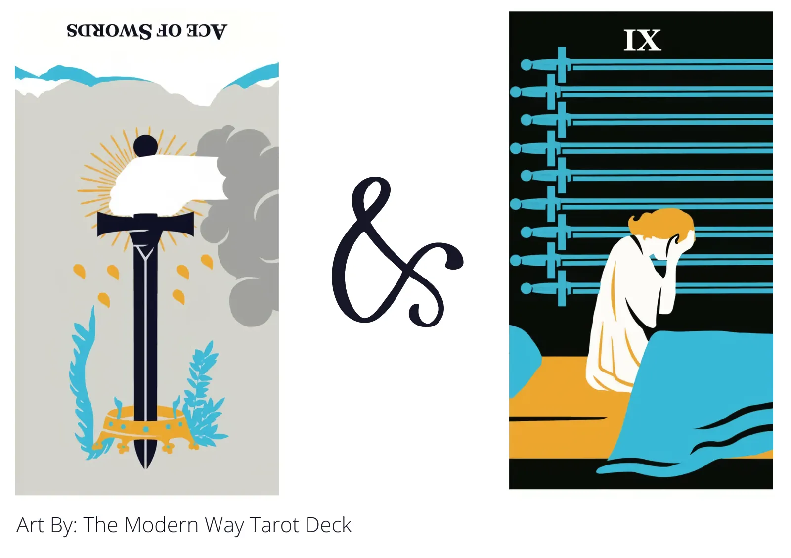 ace of swords reversed and nine of swords tarot cards together
