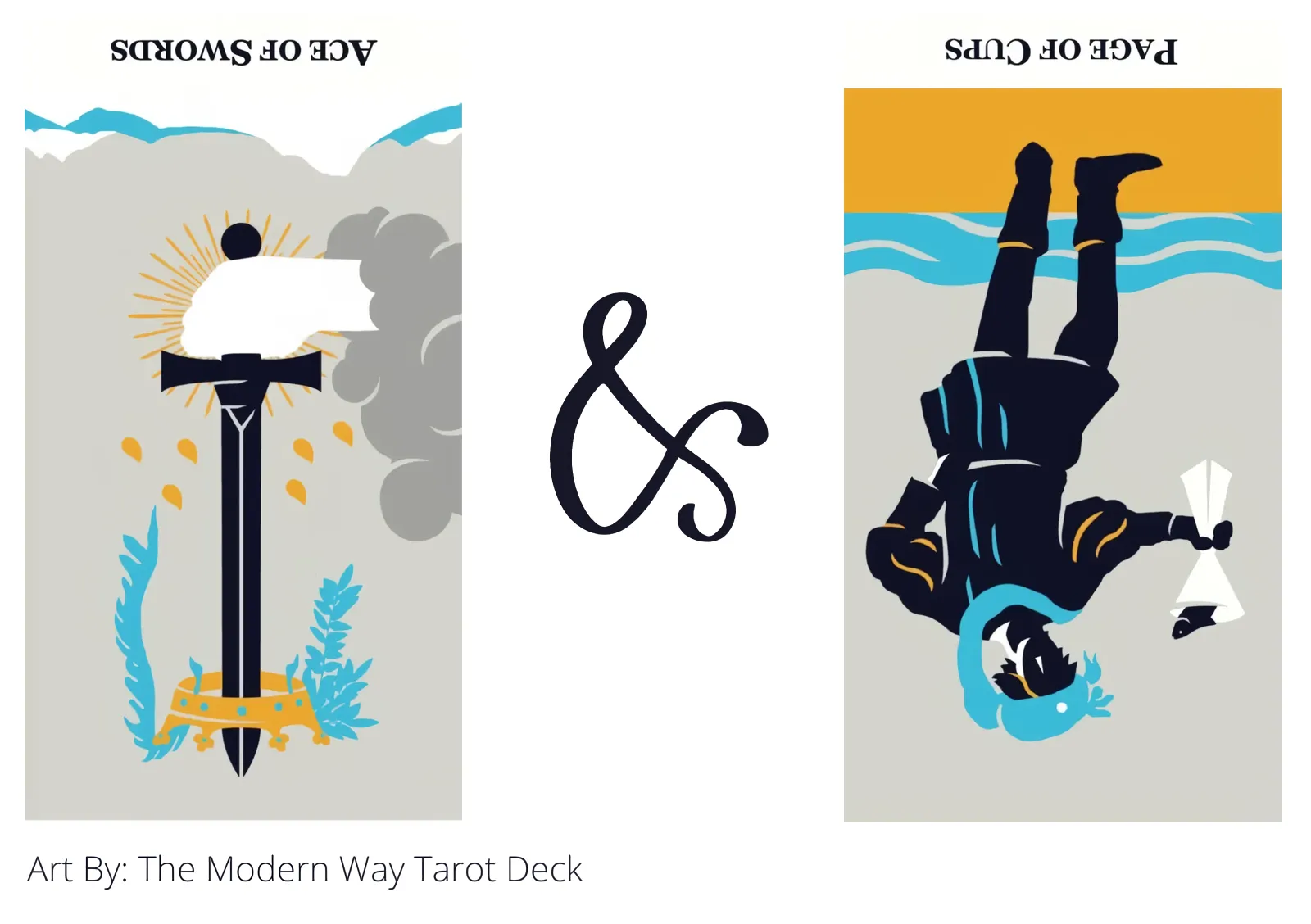 ace of swords reversed and page of cups reversed tarot cards together