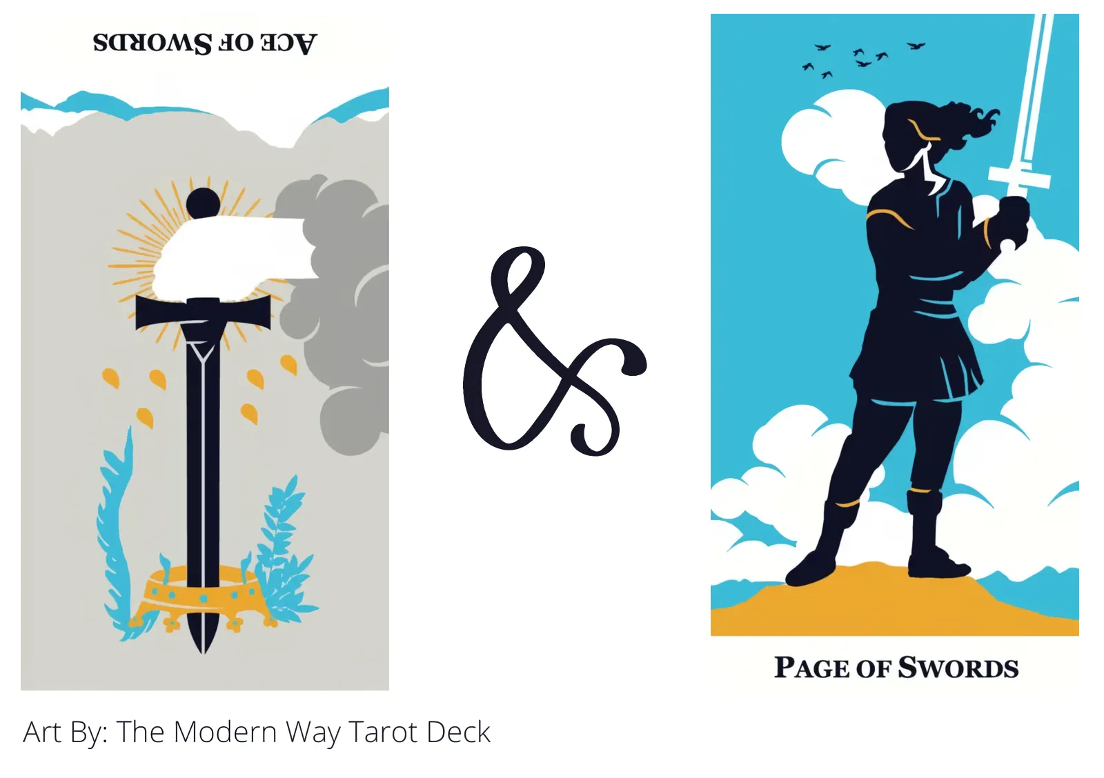 ace of swords reversed and page of swords tarot cards together