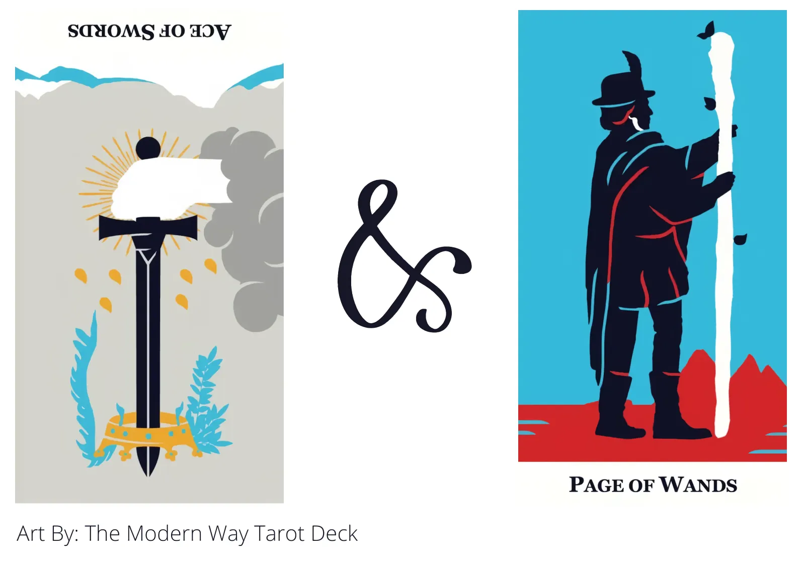 ace of swords reversed and page of wands tarot cards together