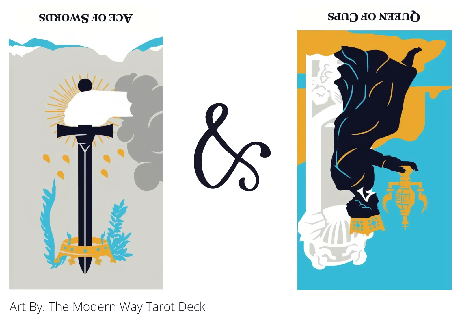 ace of swords reversed and queen of cups reversed tarot cards together