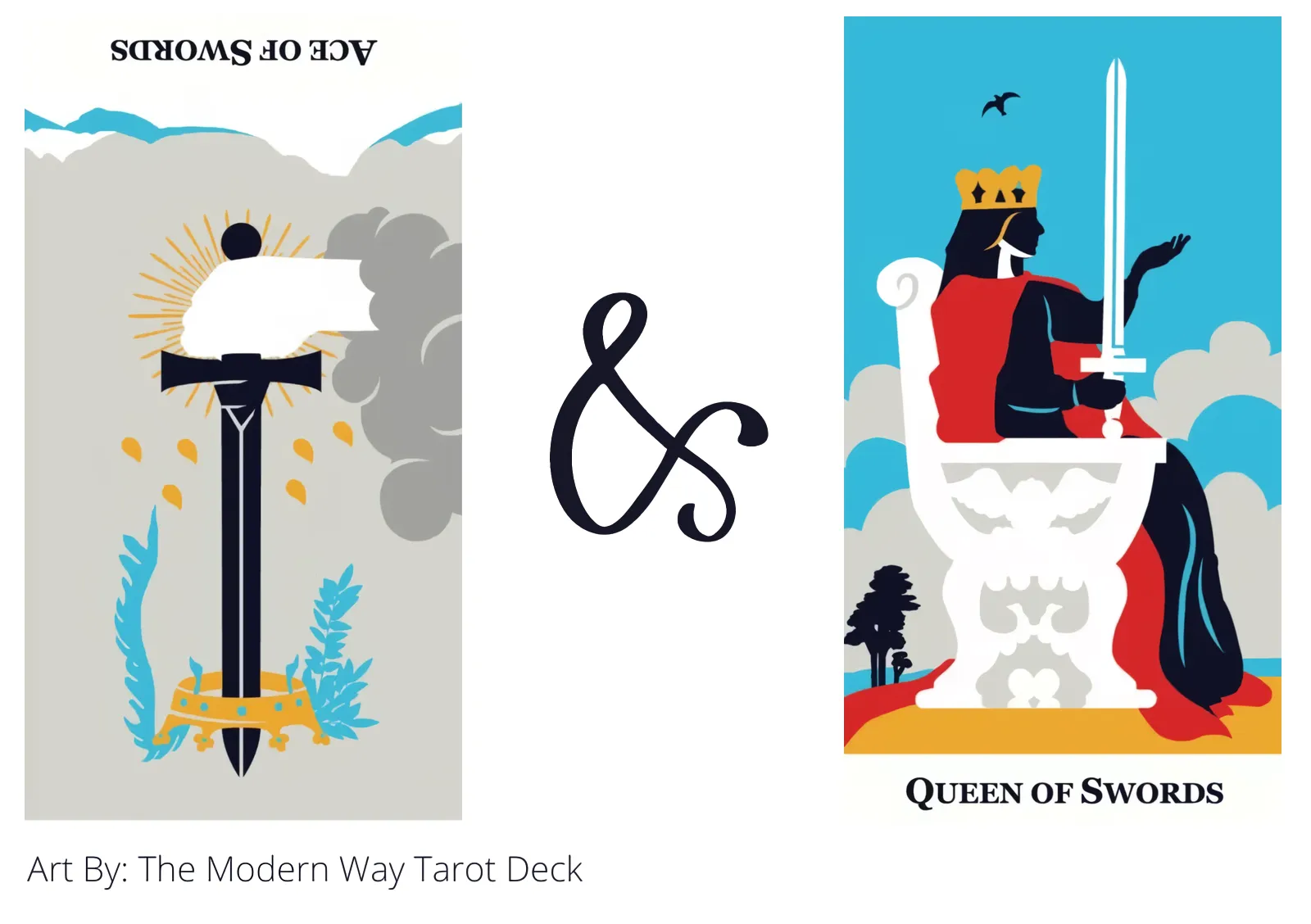 ace of swords reversed and queen of swords tarot cards together