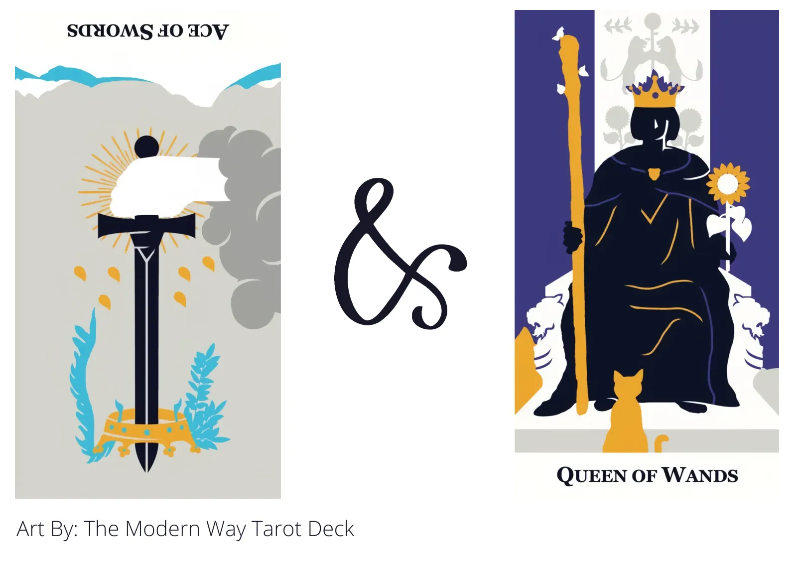 ace of swords reversed and queen of wands tarot cards together