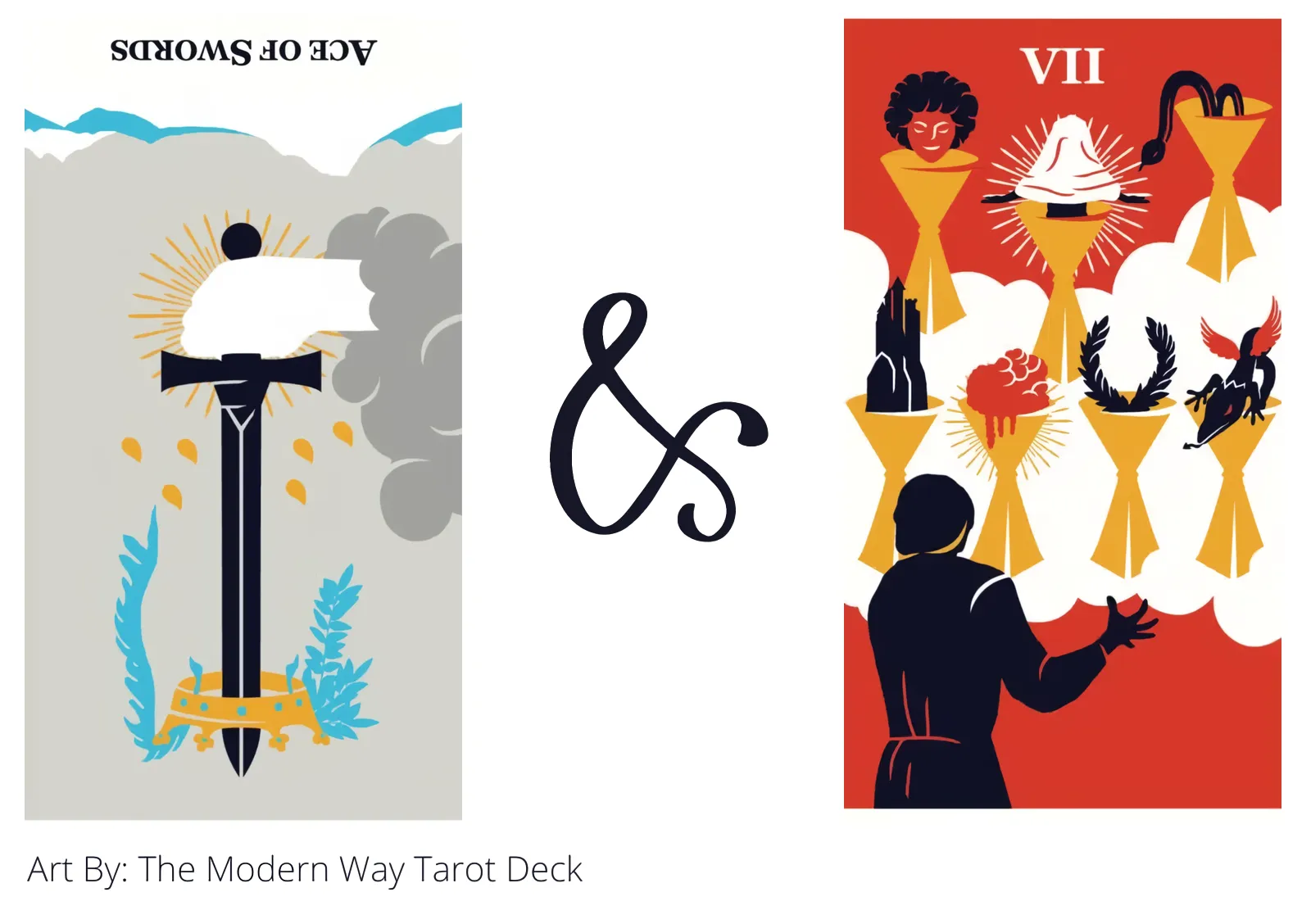 ace of swords reversed and seven of cups tarot cards together