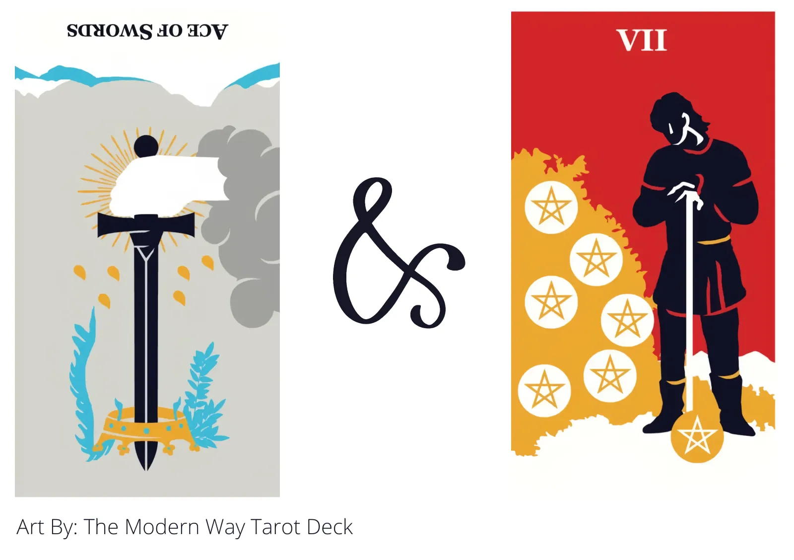 ace of swords reversed and seven of pentacles tarot cards together