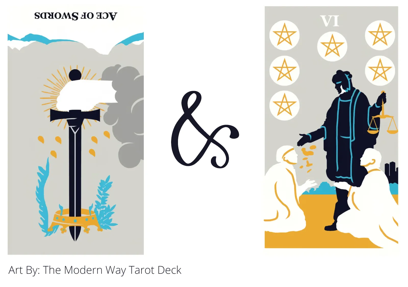ace of swords reversed and six of pentacles tarot cards together