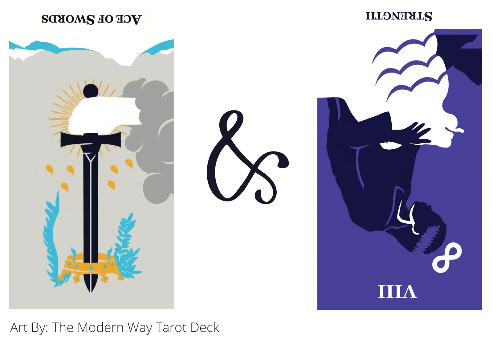 ace of swords reversed and strength reversed tarot cards together