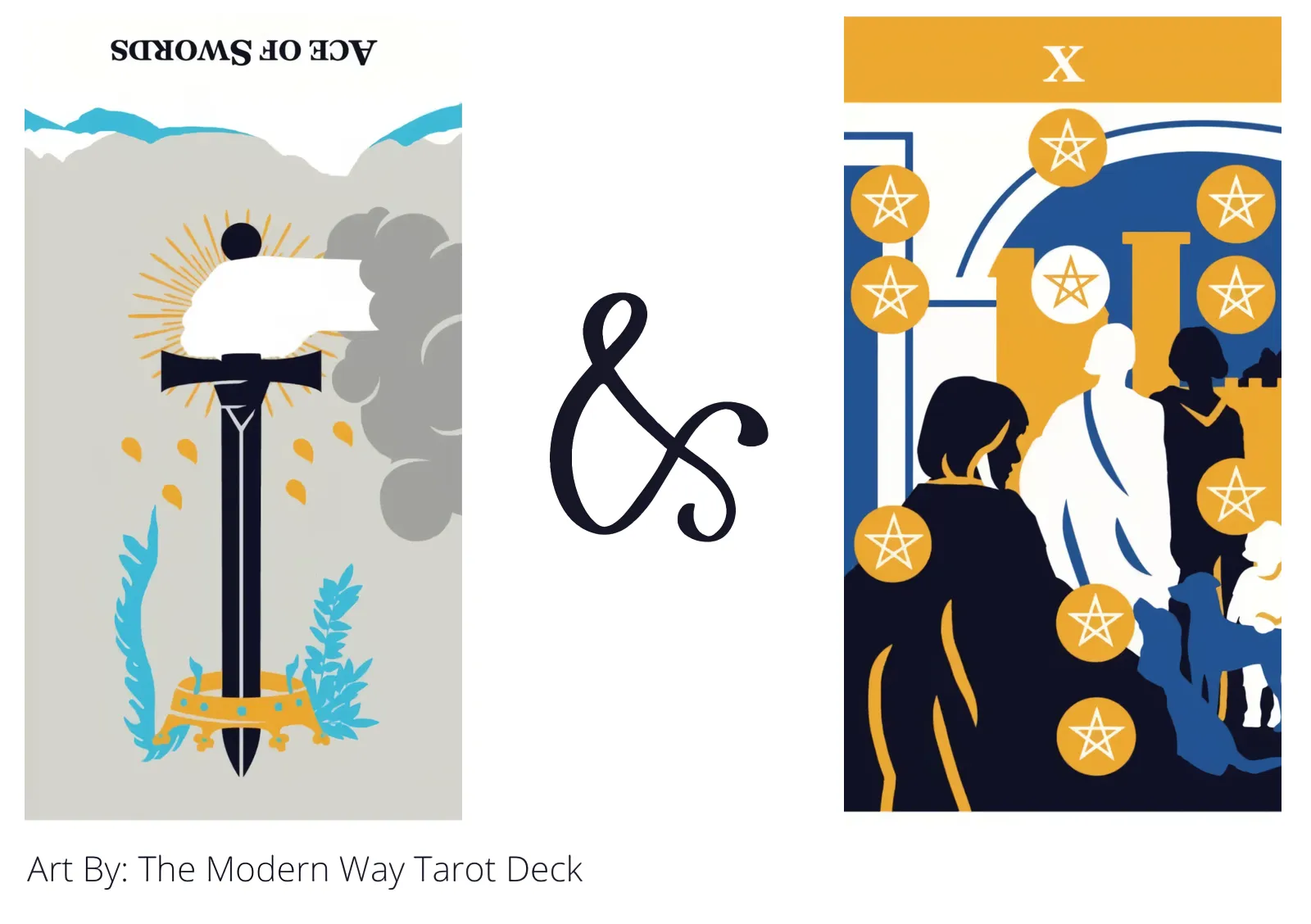 ace of swords reversed and ten of pentacles tarot cards together