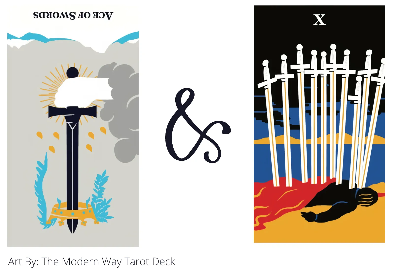 ace of swords reversed and ten of swords tarot cards together