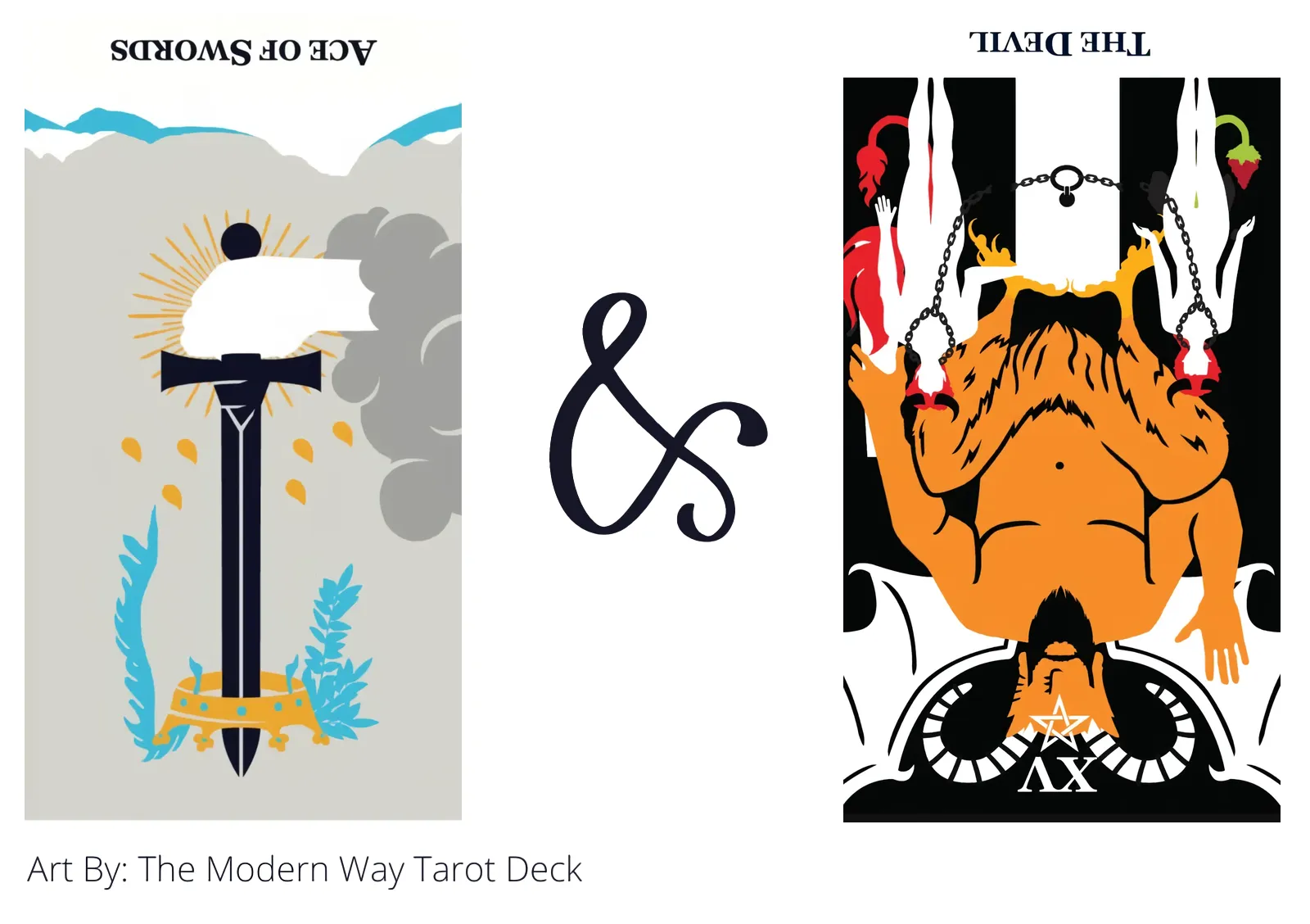 ace of swords reversed and the devil reversed tarot cards together