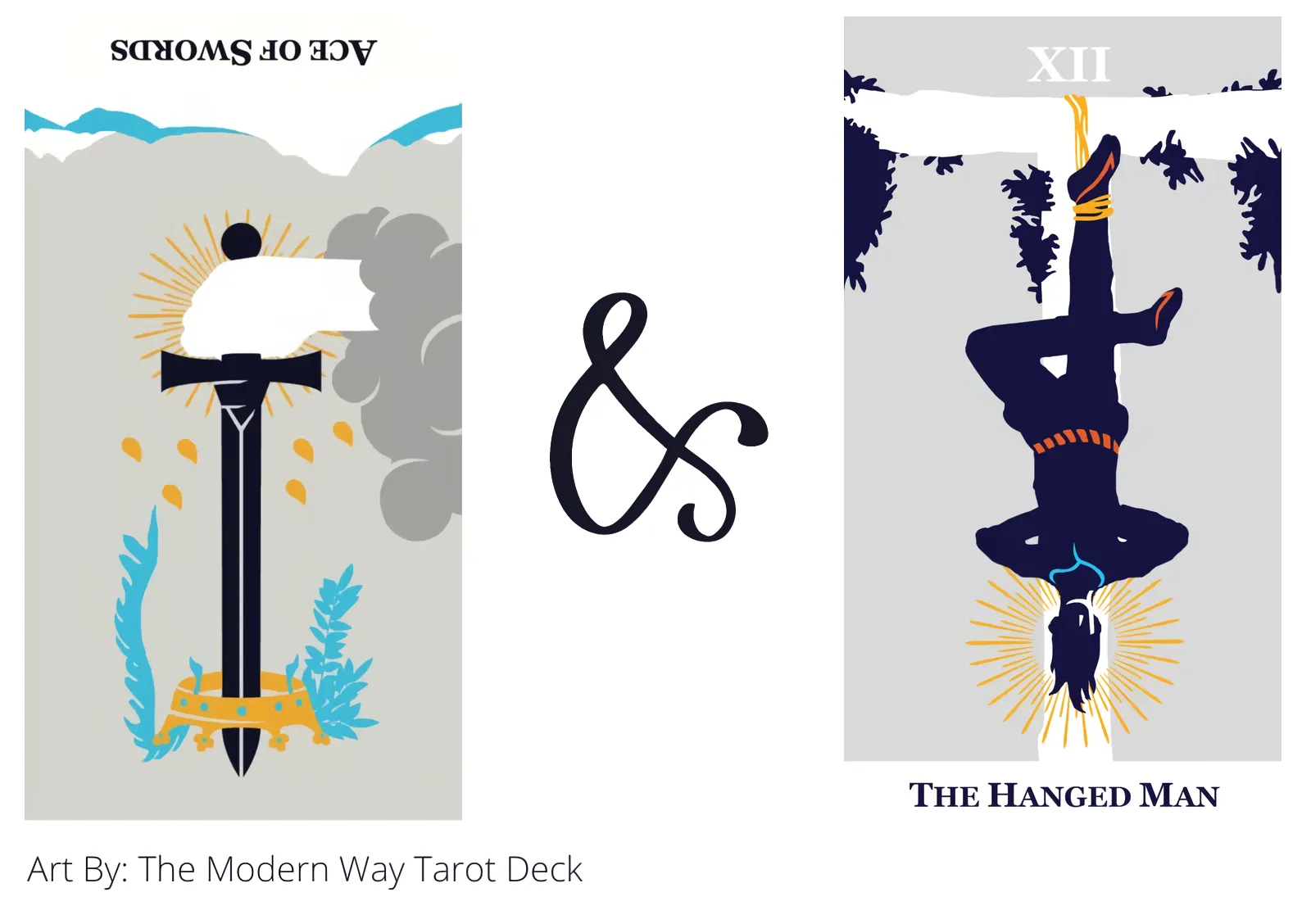 ace of swords reversed and the hanged man tarot cards together