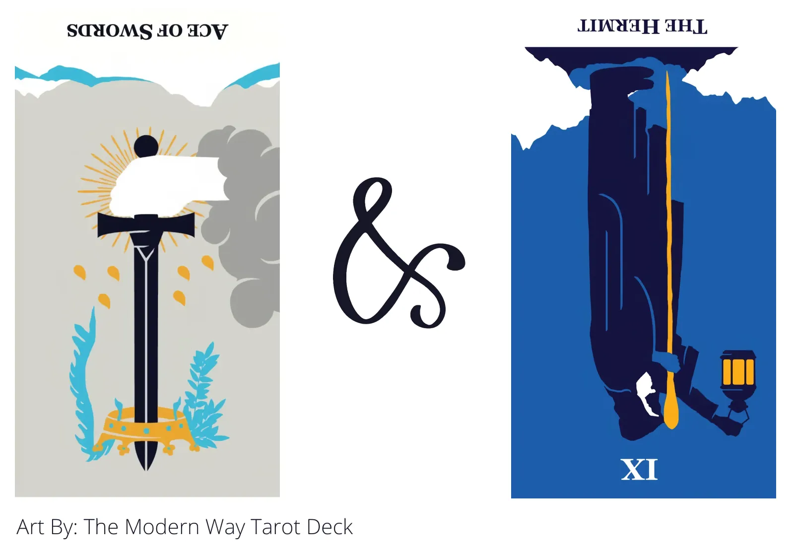 ace of swords reversed and the hermit reversed tarot cards together