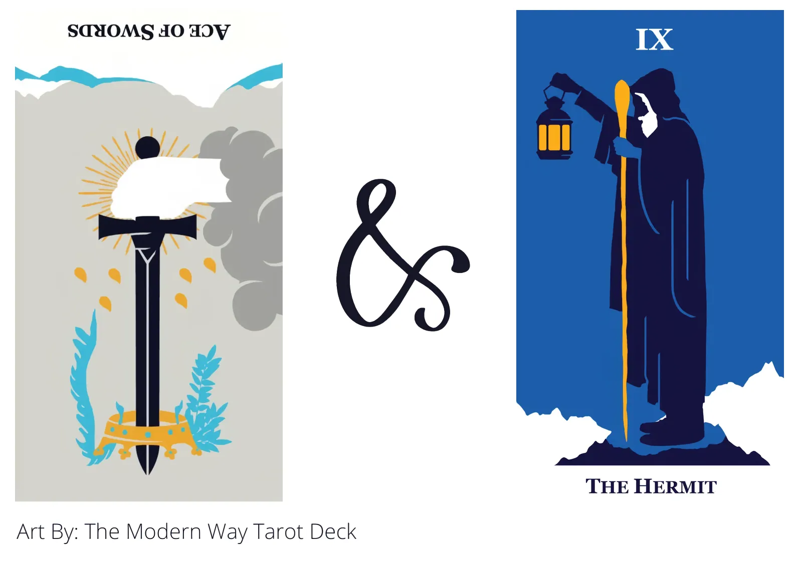 ace of swords reversed and the hermit tarot cards together