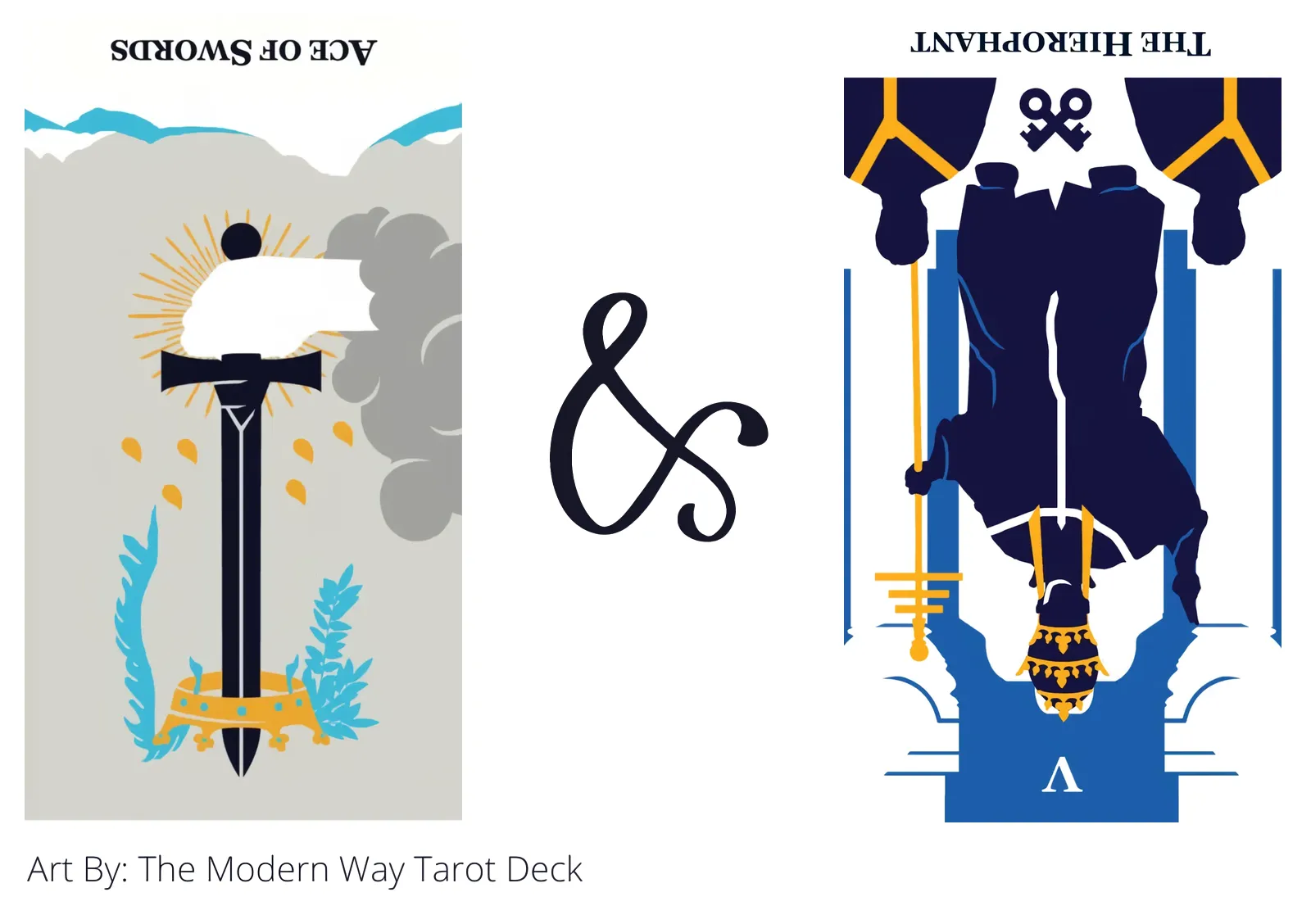 ace of swords reversed and the hierophant reversed tarot cards together