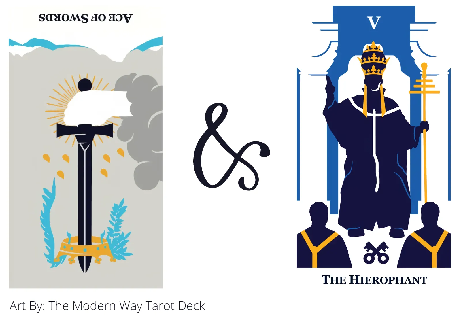 ace of swords reversed and the hierophant tarot cards together