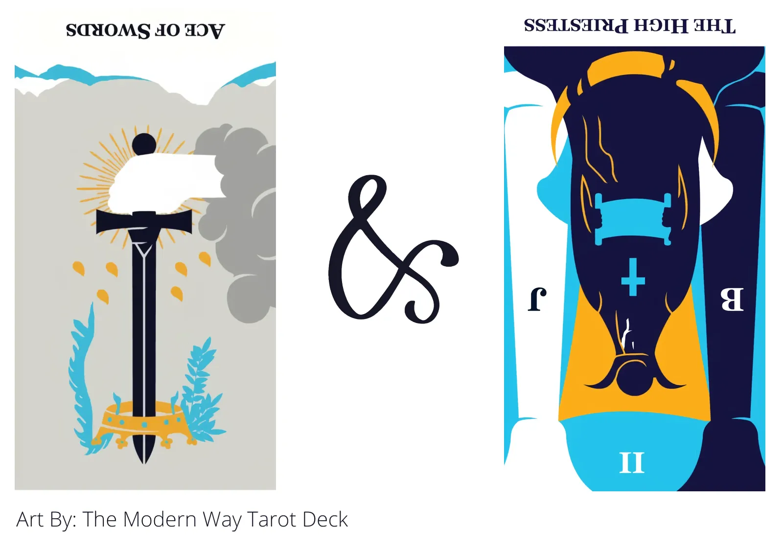 ace of swords reversed and the high priestess reversed tarot cards together
