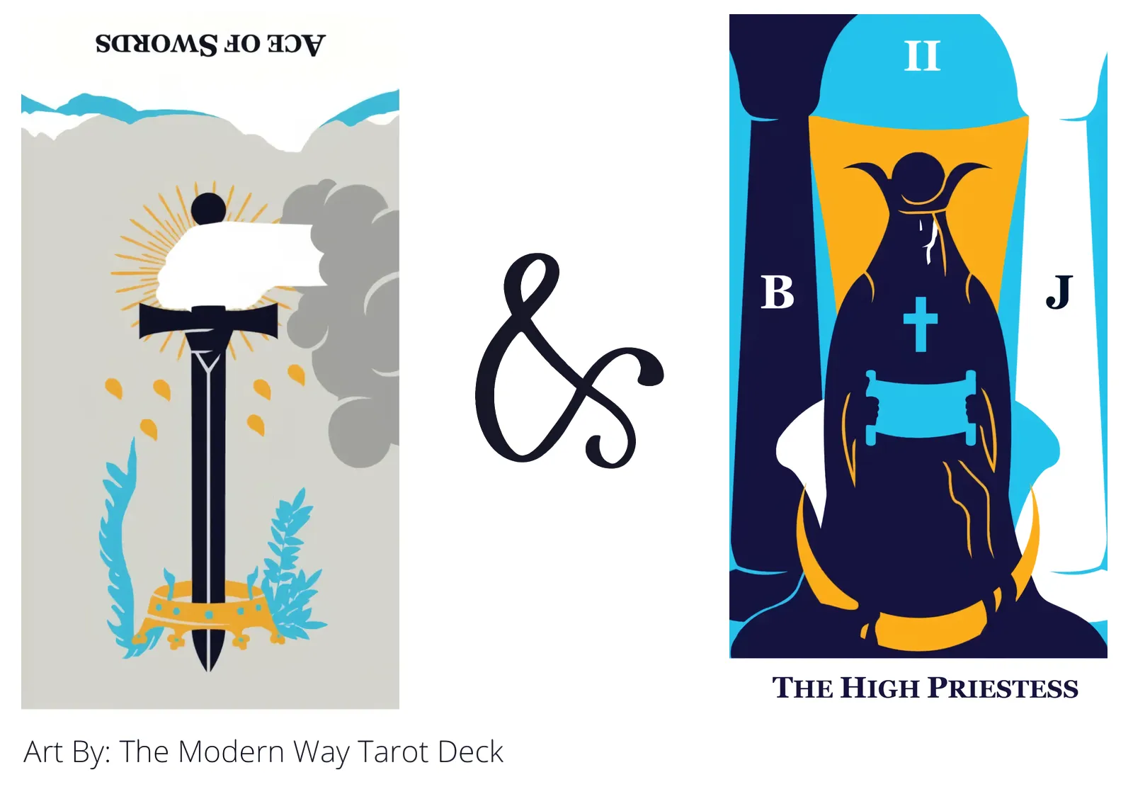 ace of swords reversed and the high priestess tarot cards together