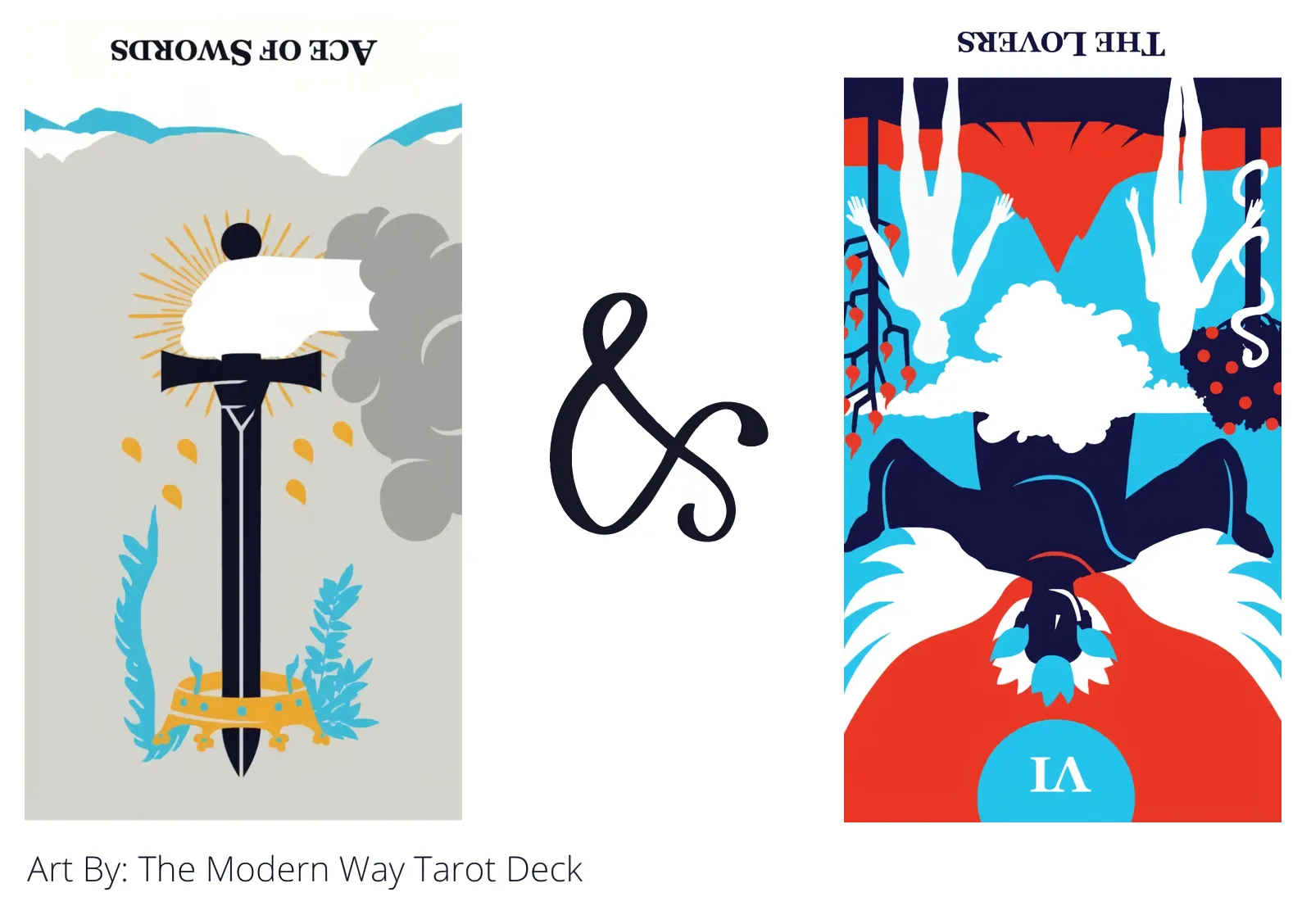 ace of swords reversed and the lovers reversed tarot cards together