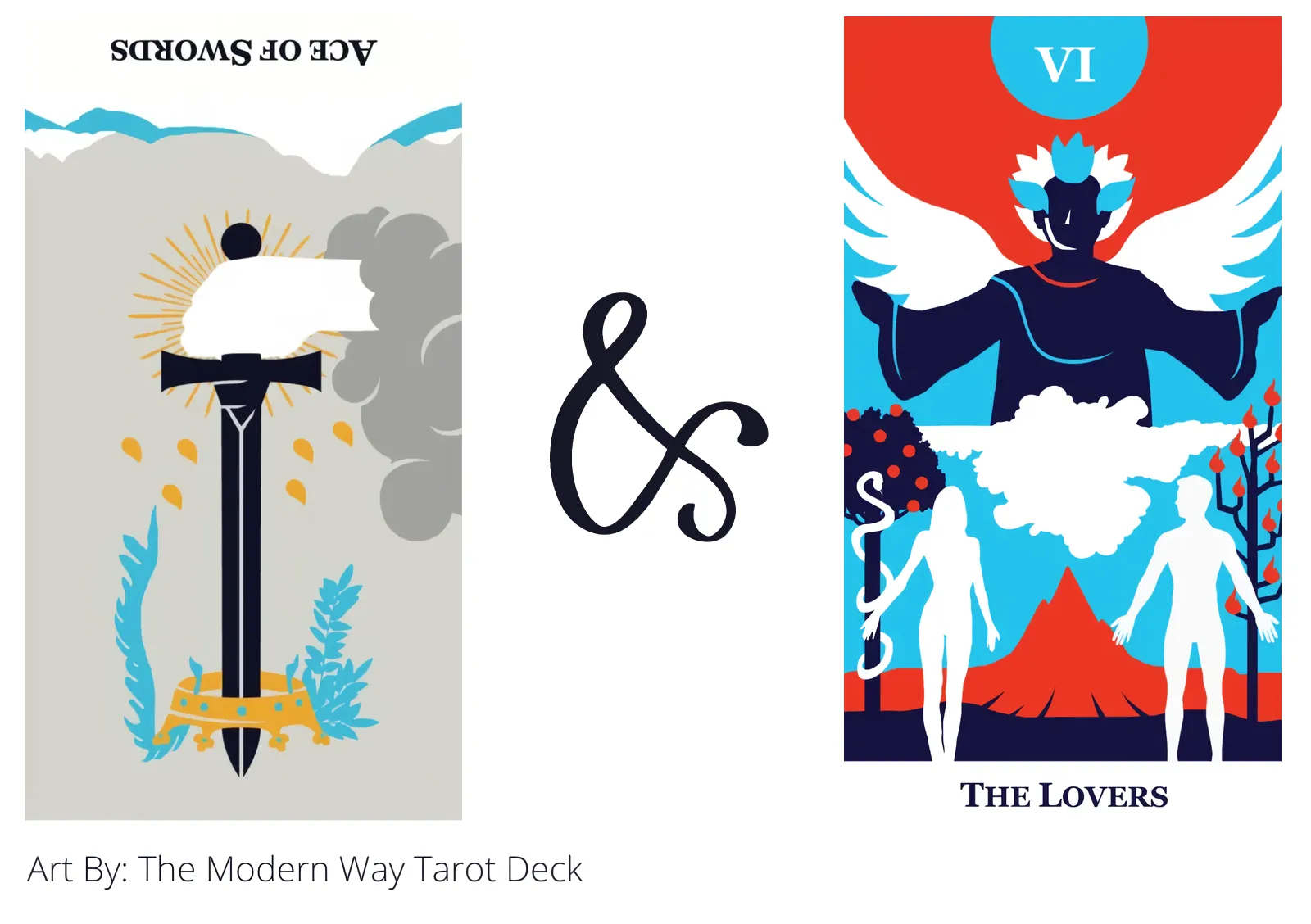 ace of swords reversed and the lovers tarot cards together