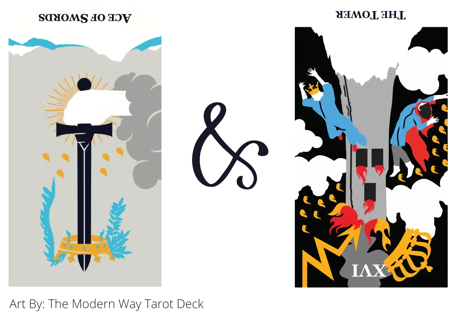 ace of swords reversed and the tower reversed tarot cards together
