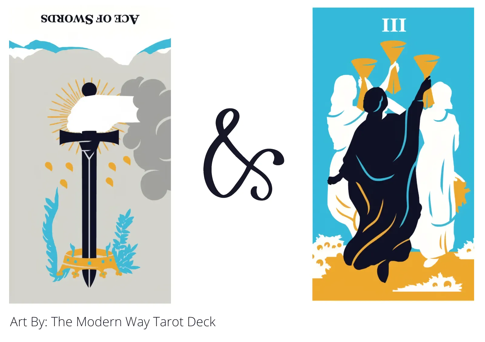 ace of swords reversed and three of cups tarot cards together