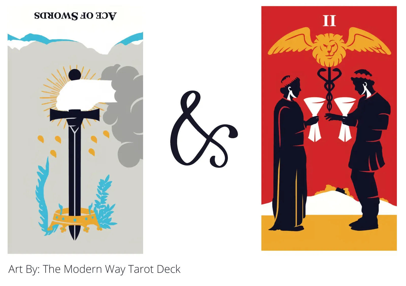 ace of swords reversed and two of cups tarot cards together