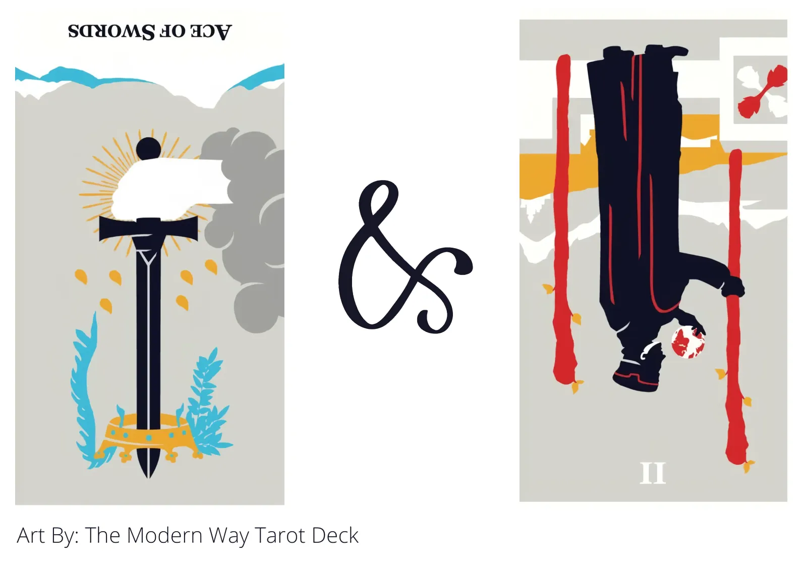 ace of swords reversed and two of wands reversed tarot cards together
